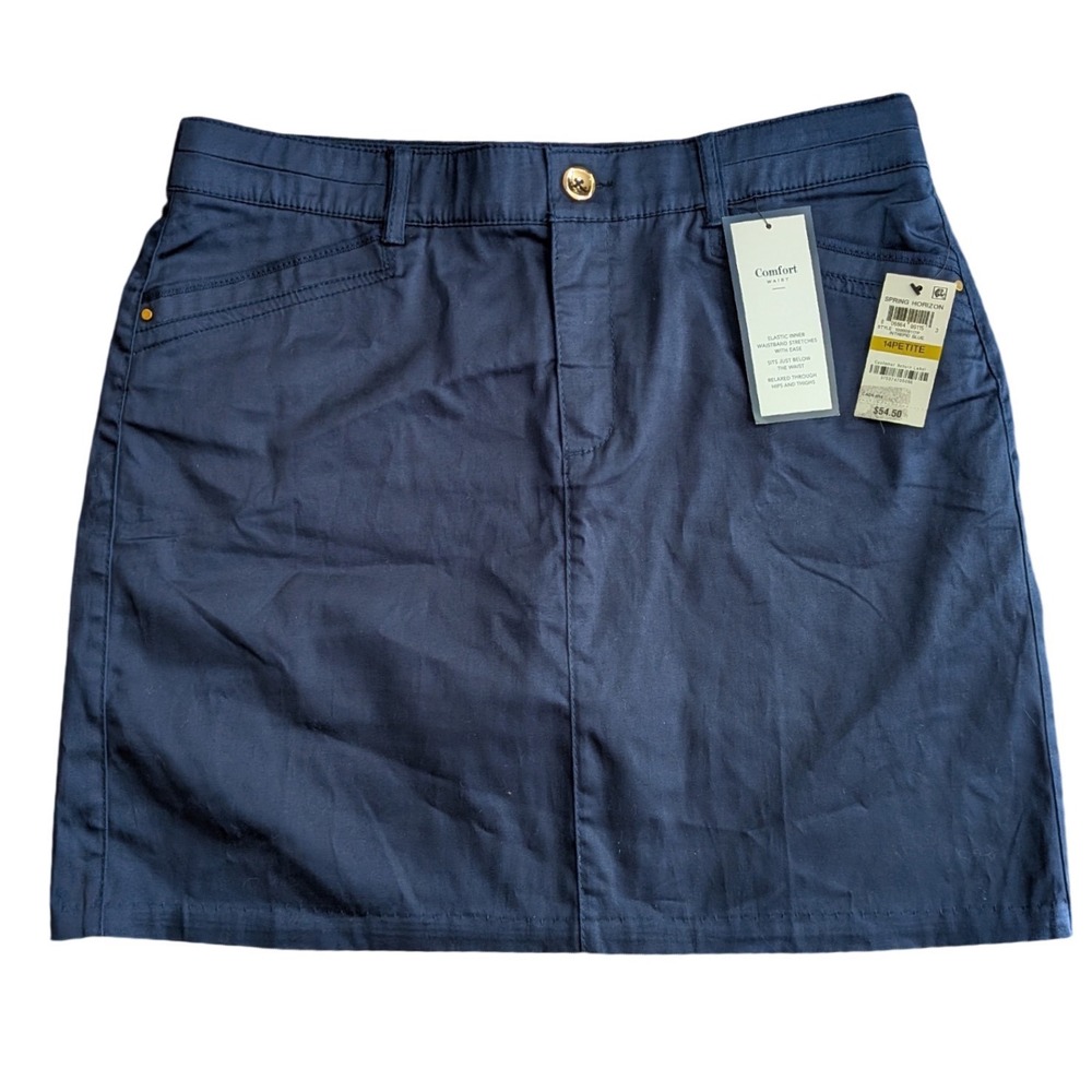 NWT Charter Club Comfort Waist Skort 14P Navy Blue Cotton Nautical Travel Preppy